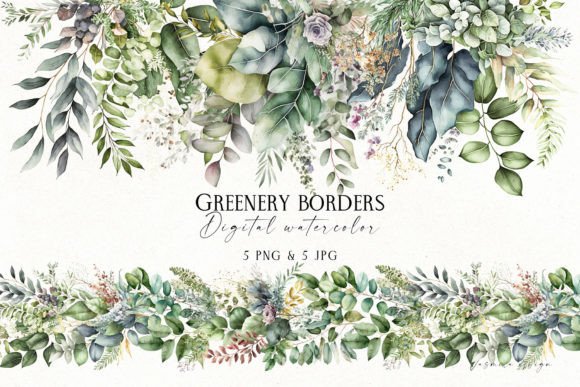 Download Watercolor Greenery Borders - Premium Bundle