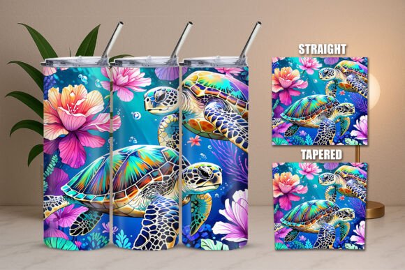 Download Sea Turtles Multicolor Ocean Art Tumbler Wrap - Multicolor Collection
