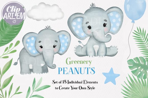 Download Boy Elephant Blue Greenery 15 PNG Clip - Premium Resources