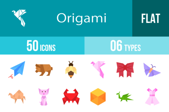 Download 50 Origami Flat Multicolor Icons - Multicolor Collection